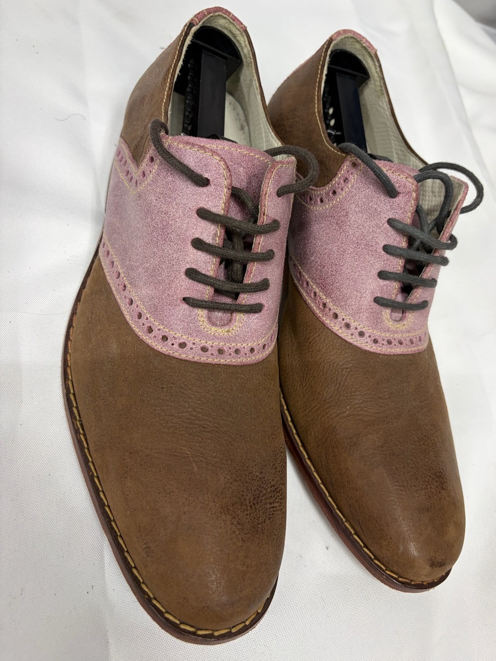 Cole Haan Brown Leather and Pink Suede Derby Oxfords